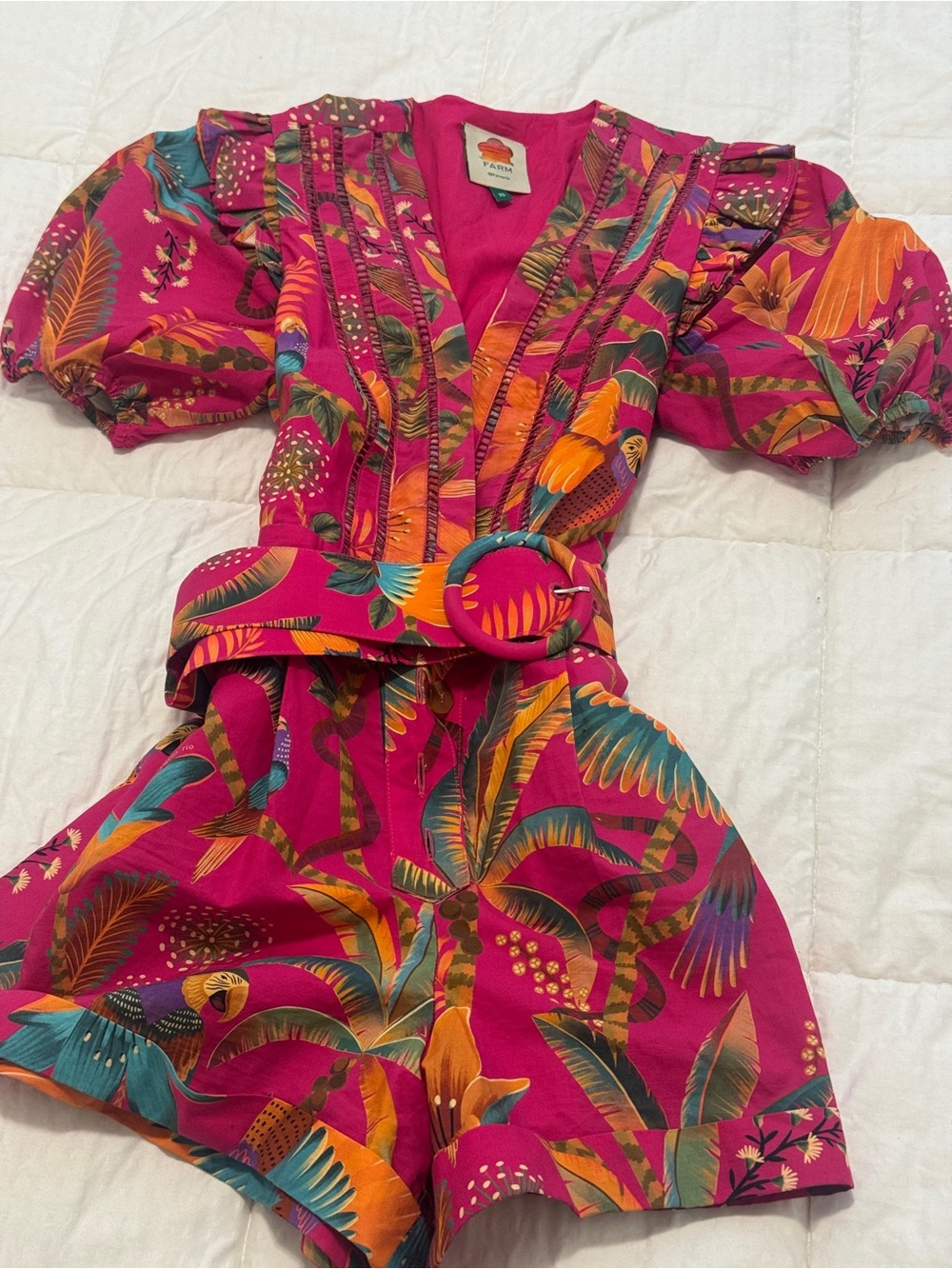 FARM Rio Hot Pink Tropical Print Romper with Belt